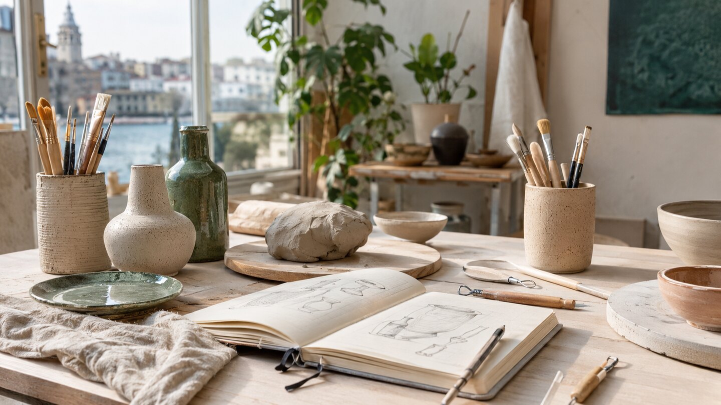 Seramik ve sanat atölyesi masası